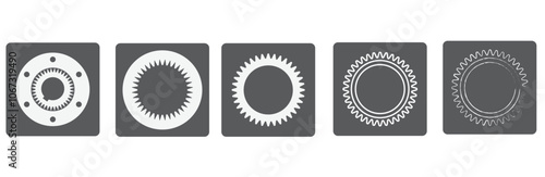 Gear coupling, top view. Set of icons gears for the site, product descriptions for industry and production.