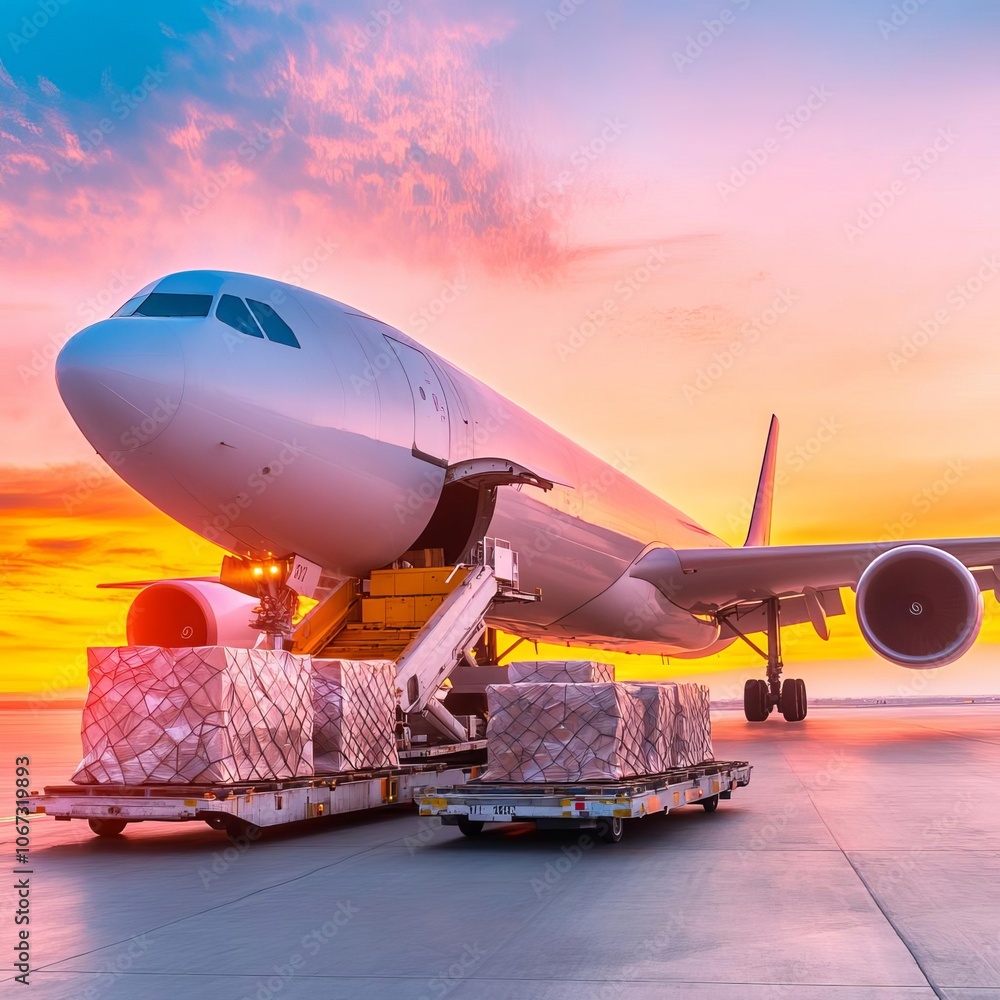 Cargo plane loading goods, air freight logistics, quick global delivery Cargo plane loading goods, air freight logistics, quick global delivery