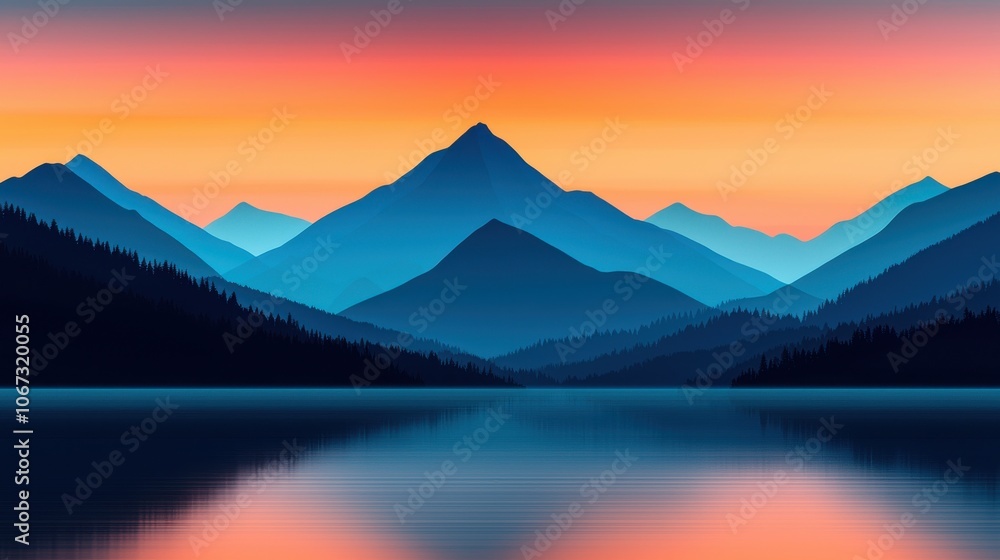 Majestic mountains at sunset reflection Majestic mountains at sunset reflection