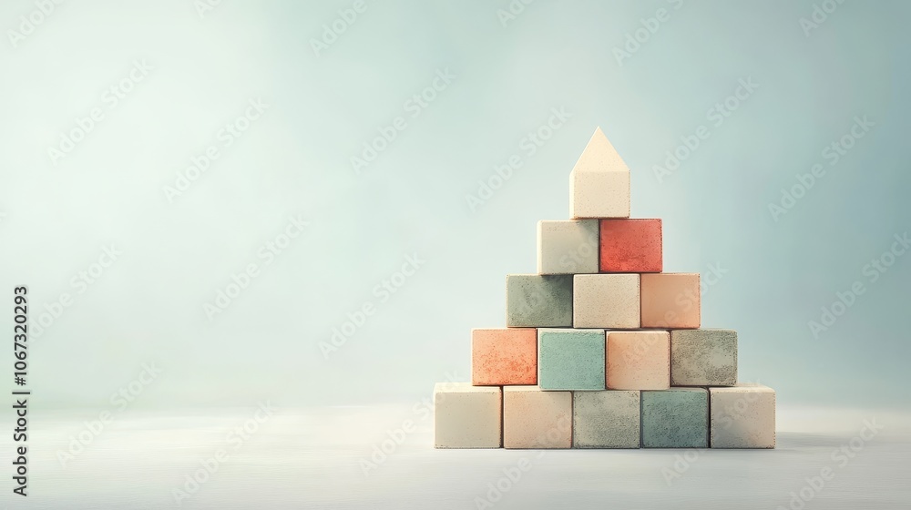 Investment Growth Pyramid, a geometric structure of ascending blocks representing stages of financial returns, designed in cool tones.