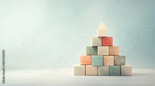 Obraz na płótnie Investment Growth Pyramid, a geometric structure of ascending blocks representing stages of financial returns, designed in cool tones. w salonie