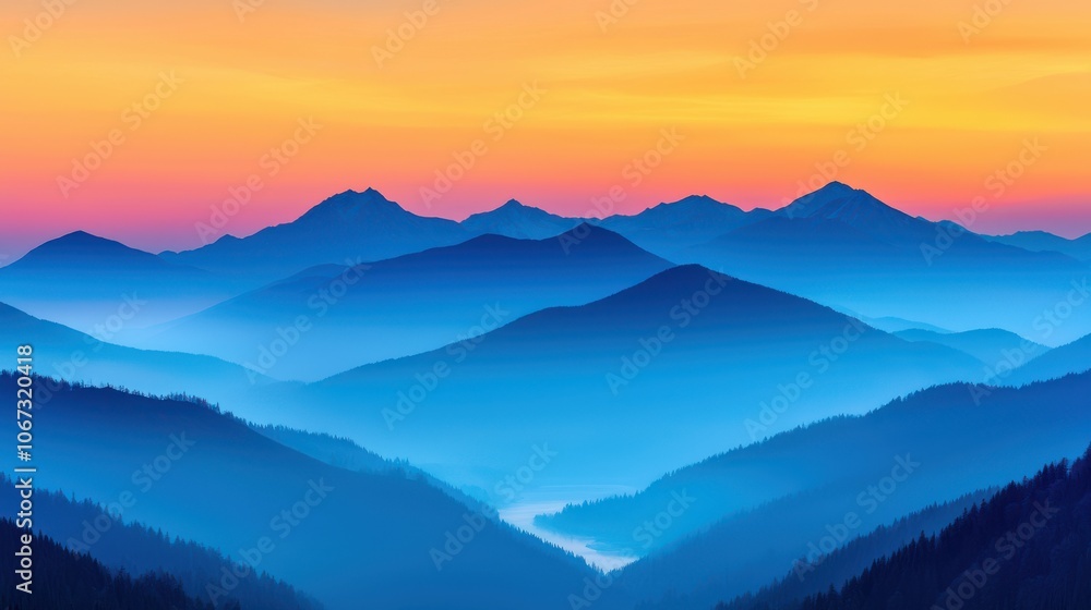 Mountain landscape at sunset with vivid hues. Mountain landscape at sunset with vivid hues.
