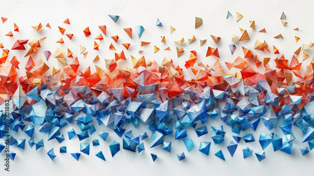 Fototapeta premium Abstract polygonal background, triangles elements in colors, Flying polygonal geometric shapes background.