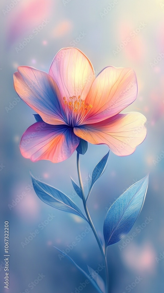 Fototapeta premium Charming Wildflower in Focus, a vibrant bloom stands out against a softly blurred meadow, showcasing nature's beauty and tranquility.