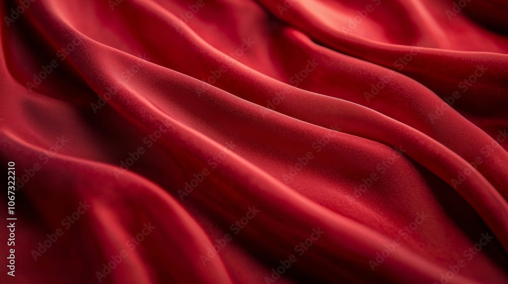 Fototapeta premium Close-up of luxurious red fabric with smooth folds and texture