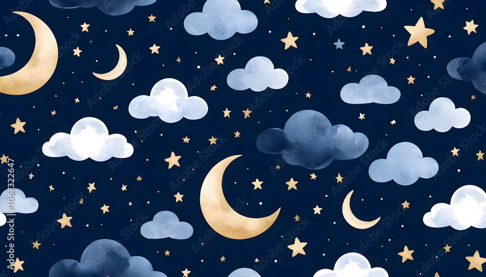 Dreamy Moon and Stars Night Sky. Dreamy Moon and Stars Night Sky.