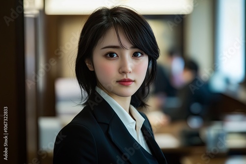 Wallpaper Mural TN00985.jpg (2048Ã—1367) (discordapp.com), a realistic photo of 30-year-old Japanes woman, now she wears business suits, and working at modern stylish office. generative ai Torontodigital.ca