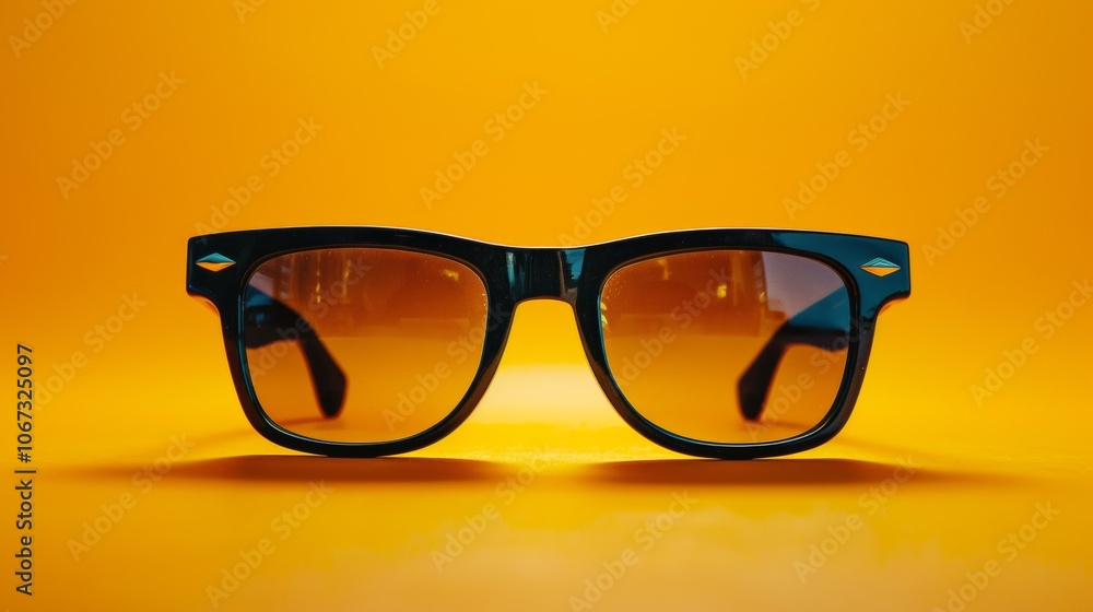 Stylish sunglasses on a bright yellow background Stylish sunglasses on a bright yellow background