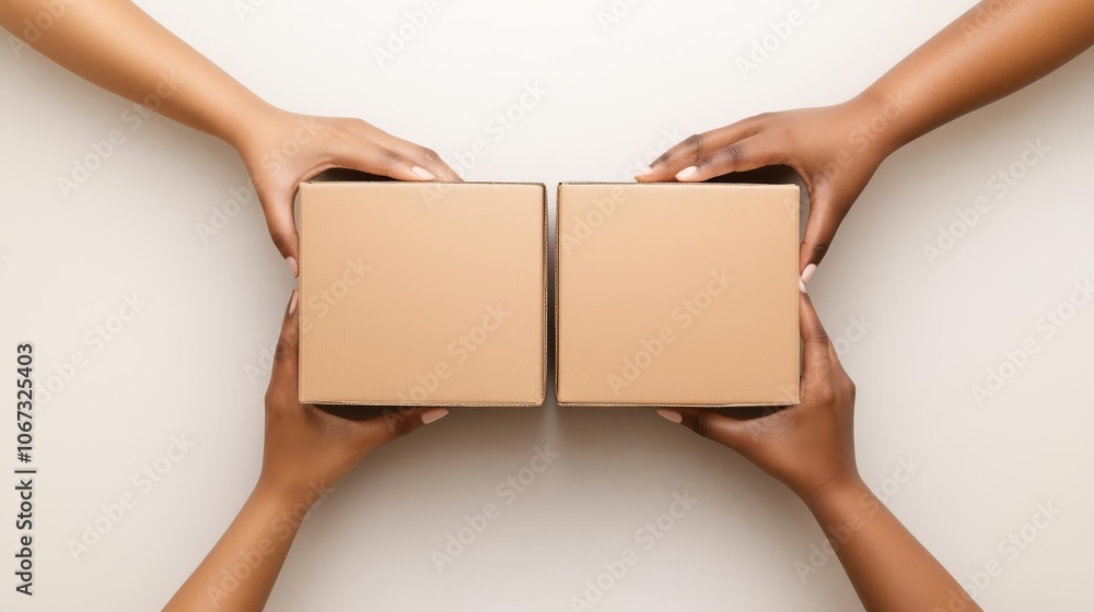 Hands packing box for shipping, efficient supply chain, organized logistics Hands packing box for shipping, efficient supply chain, organized logistics