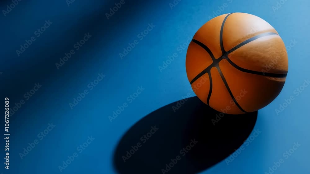 Orange basketball ball casting a long shadow on a vibrant blue background, creating a striking visual contrast with plenty of copy space for sport related themes Orange basketball ball casting a long shadow on a vibrant blue background, creating a striking visual contrast with plenty of copy space for sport related themes