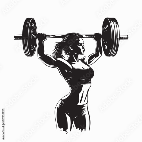 Weight Lifting Woman Vector Silhouette Stock Vector isolated on white background.