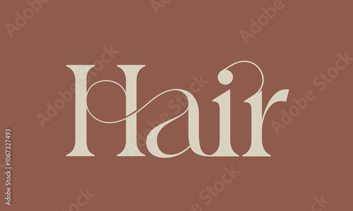 HAIR word mark logo text. Luxury, decorative ligature serif font customized lettering. Typography, calligraphy concept. Beauty salon and style creative initials isolated on dark background