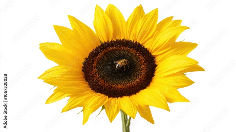 Close-up of a sunflower with a bee collecting pollen, symbolizing life, growth, and the importance of natures cycles Close-up of a sunflower with a bee collecting pollen, symbolizing life, growth, and the importance of natures cycles