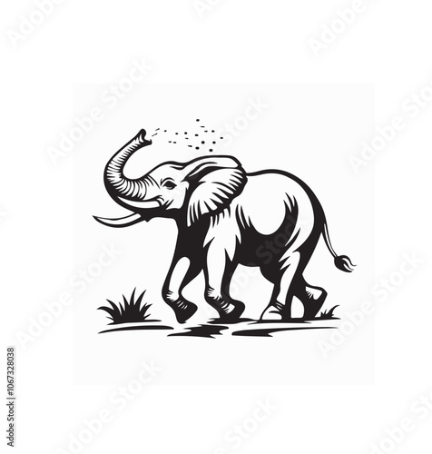  Elephant Marching Prancing Spraying image vector Illustration isolated on white background.