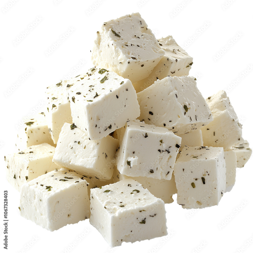 Herb infused cheese cubes stacked nicely Herb infused cheese cubes stacked nicely