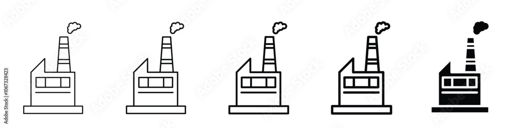 Set 5 factory icons 1 unexpanded vector 1 silhouette, Factory building vector icon, isolated on transparent background, industry symbol, black outline and filled version Set 5 factory icons 1 unexpanded vector 1 silhouette, Factory building vector icon, isolated on transparent background, industry symbol, black outline and filled version