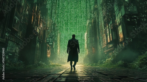 matrix code programming green person simulation 
