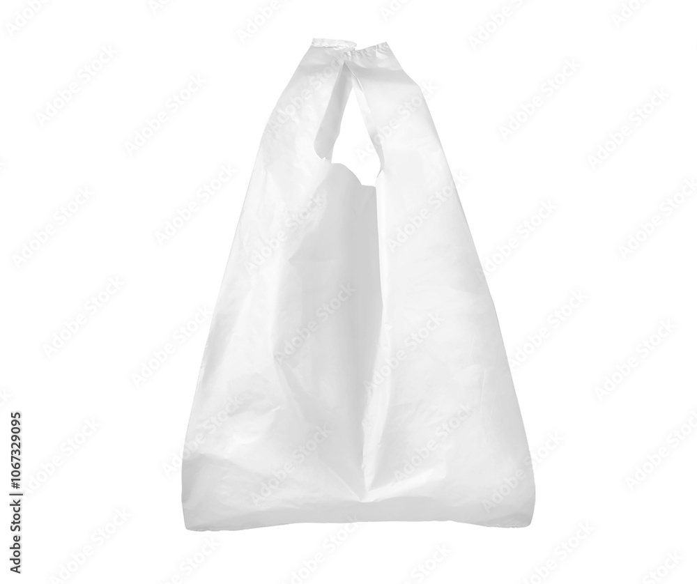 Plastic grocery bag. Close up of empty plastic bag with space for your logo. Isolated on white background. Disposable plastic bag with handles. Plastic grocery bag. Close up of empty plastic bag with space for your logo. Isolated on white background. Disposable plastic bag with handles.