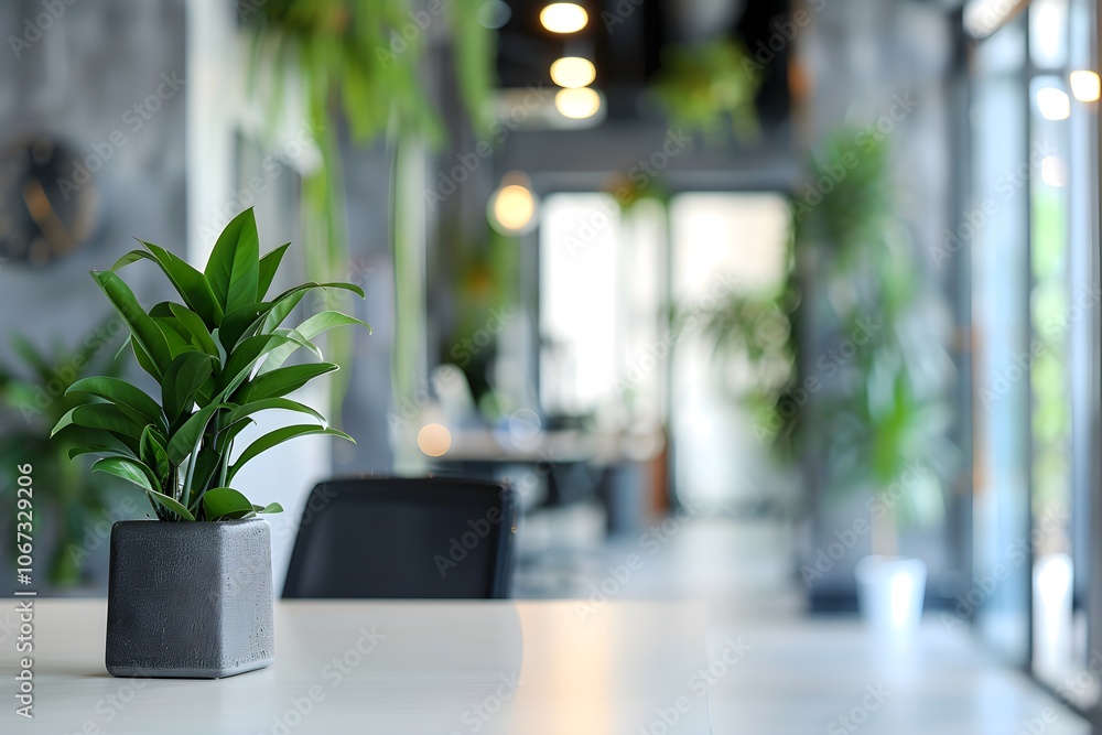 Modern Office with Green Plants and Minimalist Decor Modern Office with Green Plants and Minimalist Decor