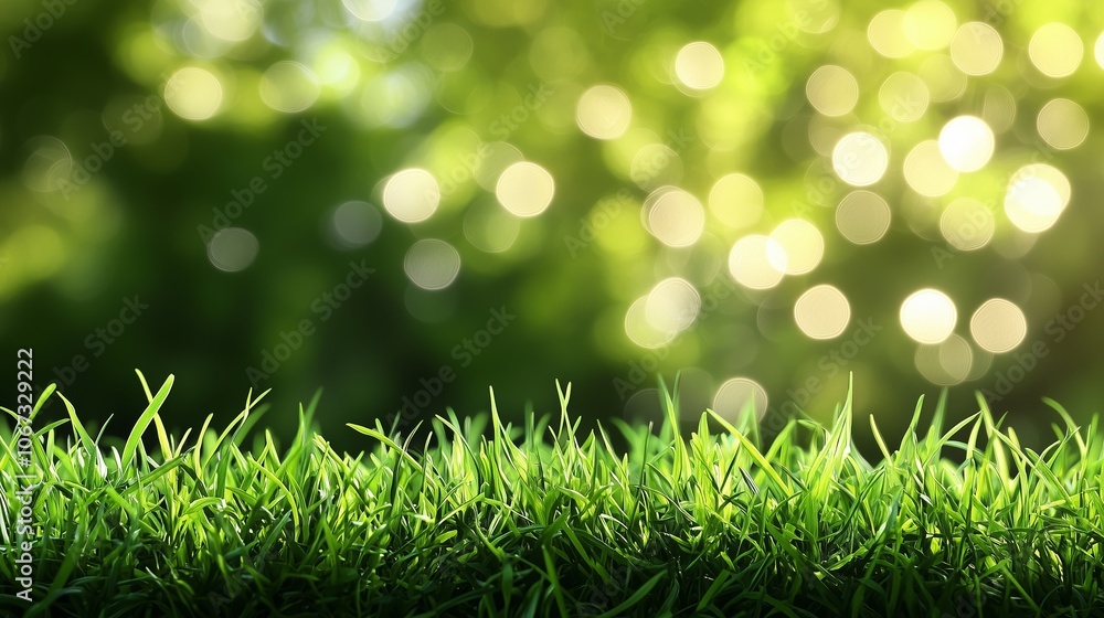 Obraz premium Fresh green grass with soft bokeh background capturing a serene outdoor setting in bright daylight