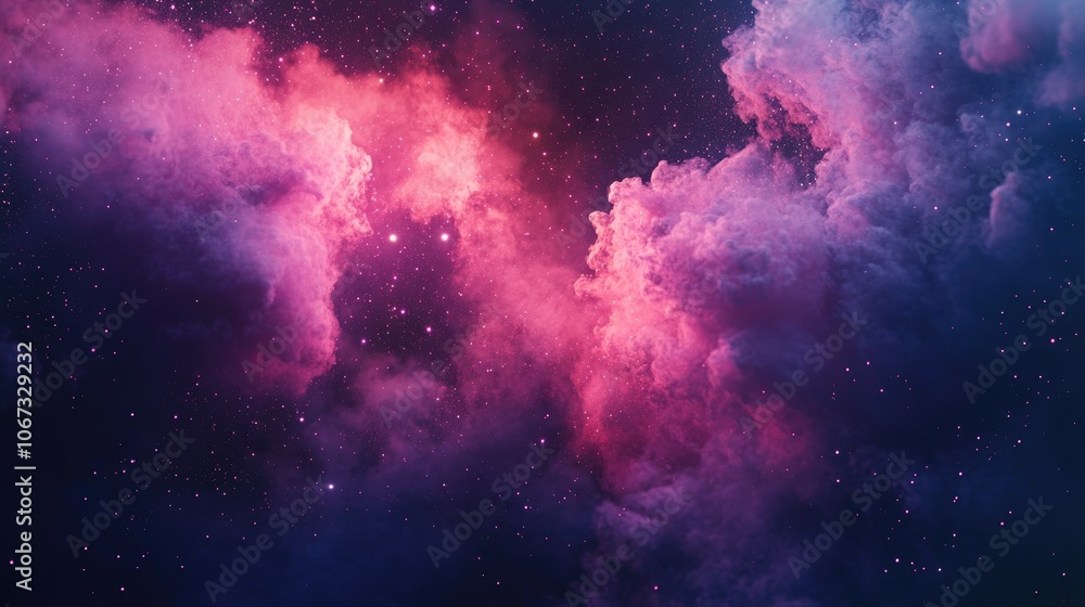 Obraz premium 3D Rendering of Pink and Purple Nebula with Stars, Fantasy Galaxy Space Backdrop