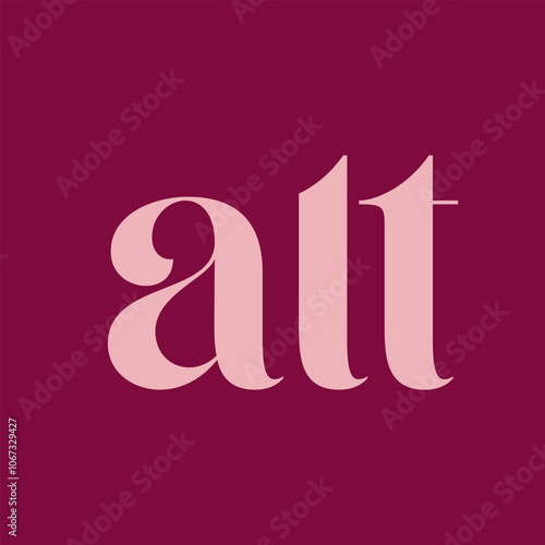 ALT word mark logo text. Luxury, decorative lowercase customized lettering. Typography, serif font concept. Beauty and style creative initials isolated on dark background.