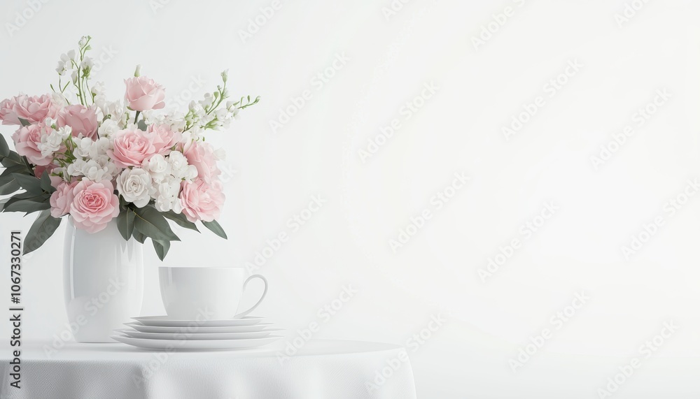 Elegant wedding table setup with flowers, candles, and fine china, romantic and sophisticated celebration, perfect for special occasions, 3D illustration Elegant wedding table setup with flowers, candles, and fine china, romantic and sophisticated celebration, perfect for special occasions, 3D illustration