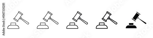 Set 5 Gavel icons 1 unexpanded vector 1 silhouette, Gavel icon set, judge gavel vector symbol, collection of gavel signs in flat style, legal, hammer