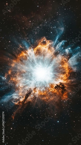 Wallpaper Mural A brilliant white star explodes in a nebula, illuminating the surrounding gas and dust with vibrant colors. This image symbolizes the birth and death of stars, the power of the universe, and the beaut Torontodigital.ca