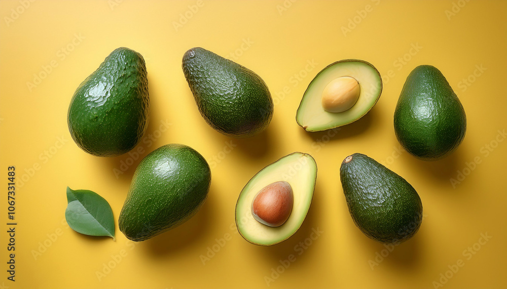 Avocado fruit, isolated on a pastel yellow Avocado fruit, isolated on a pastel yellow