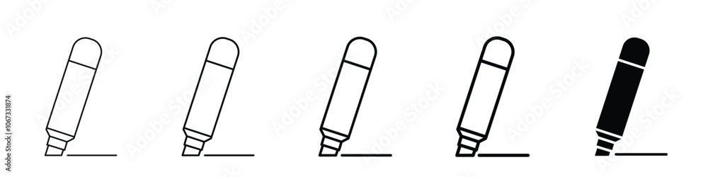 Set 5 highlighter icons 1 unexpanded vector 1 silhouette, Highlighter marker icon, vector illustration on a white background Set 5 highlighter icons 1 unexpanded vector 1 silhouette, Highlighter marker icon, vector illustration on a white background