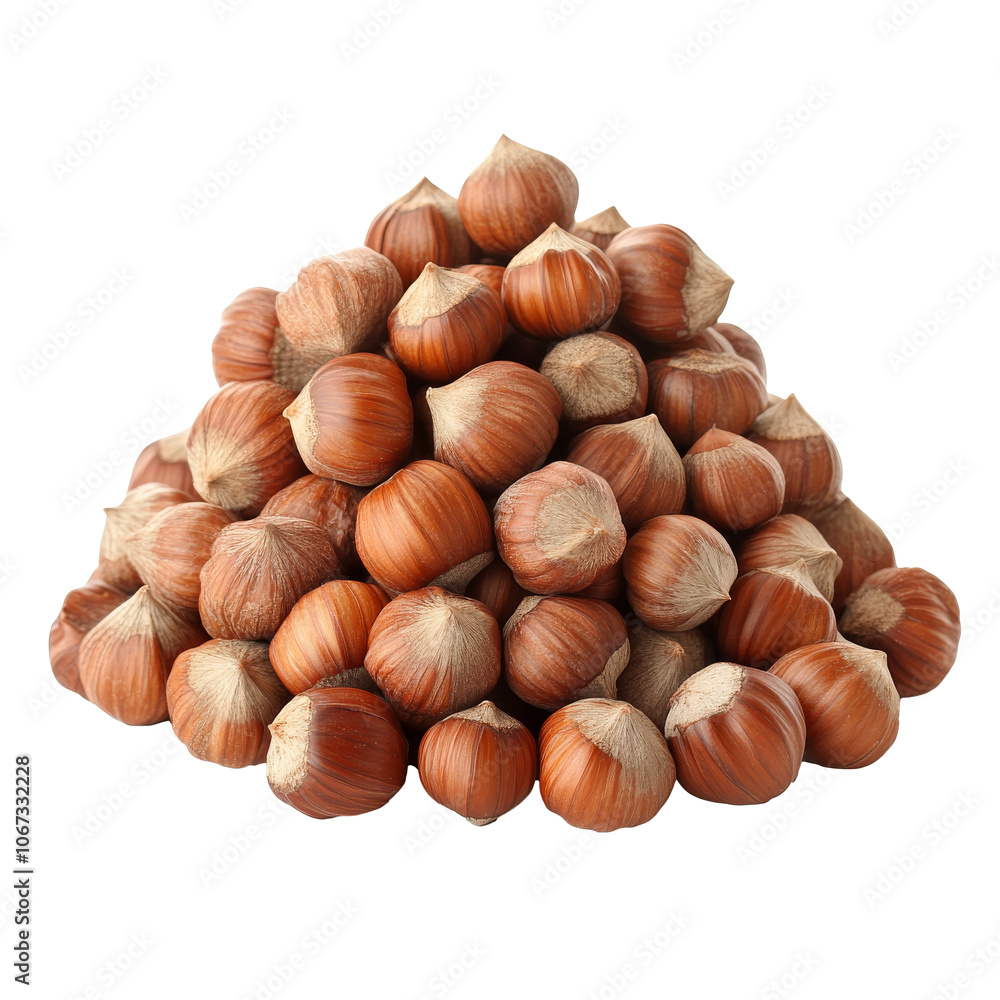 Pile of fresh hazelnuts on a white surface Pile of fresh hazelnuts on a white surface