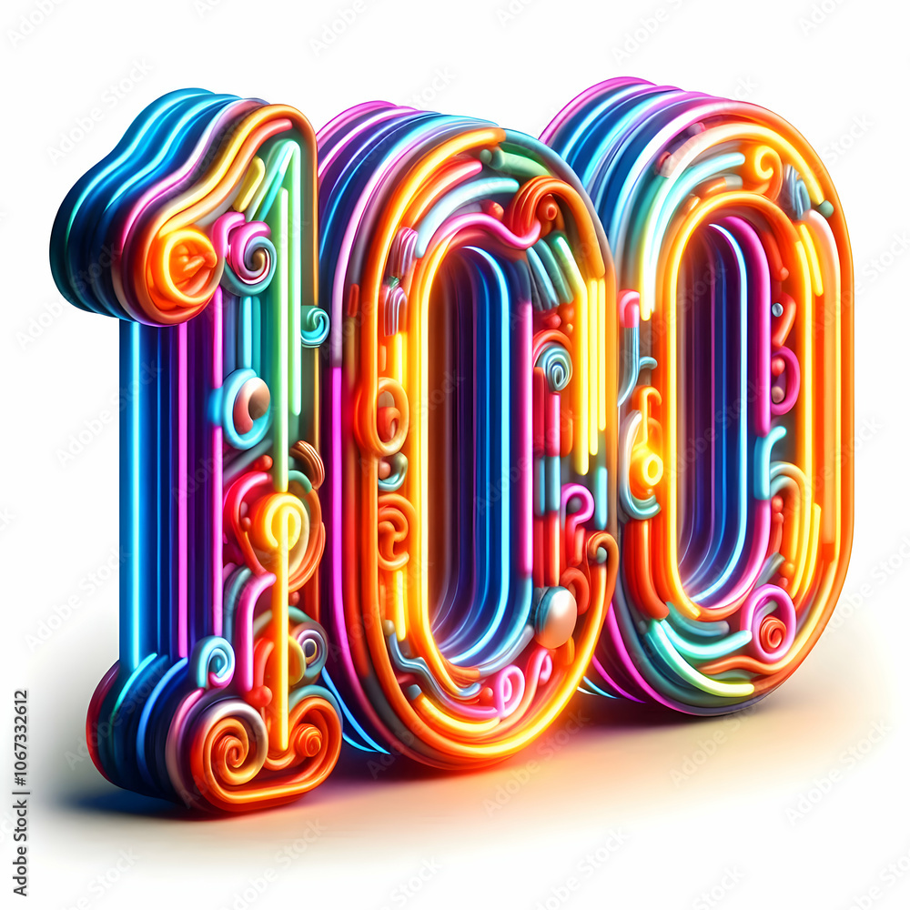 3d colorful neon number 100 isolated 3d colorful neon number 100 isolated