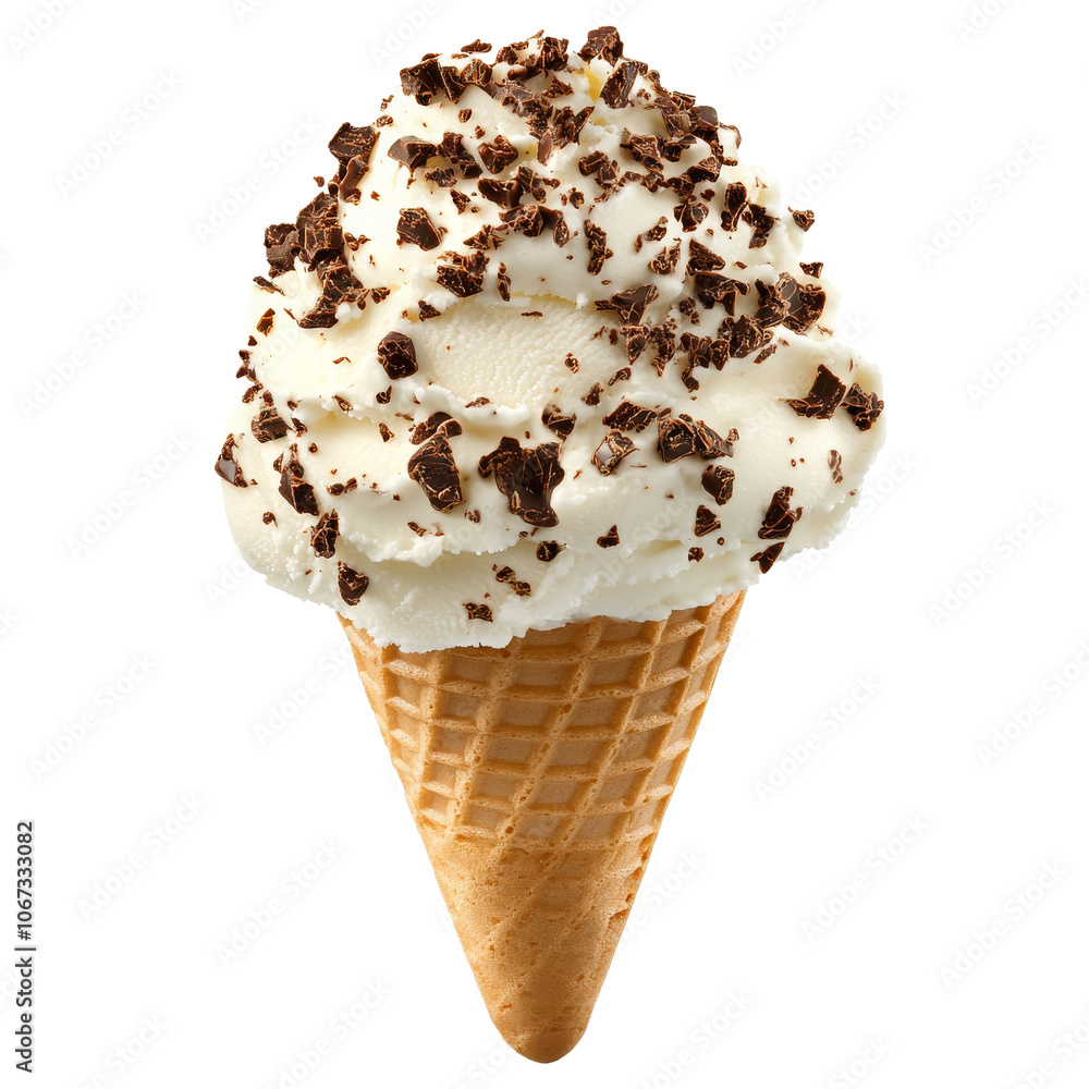 Vanilla ice cream cone with chocolate flakes Vanilla ice cream cone with chocolate flakes