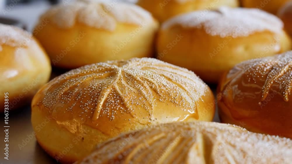 Tempting shots of freshly baked pastries being brushed with a golden glaze, catching the light and glistening. Tempting shots of freshly baked pastries being brushed with a golden glaze, catching the light and glistening.