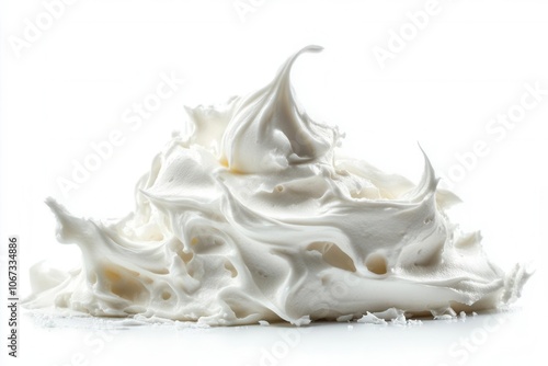 Fluffy whipped cream, white isolate background