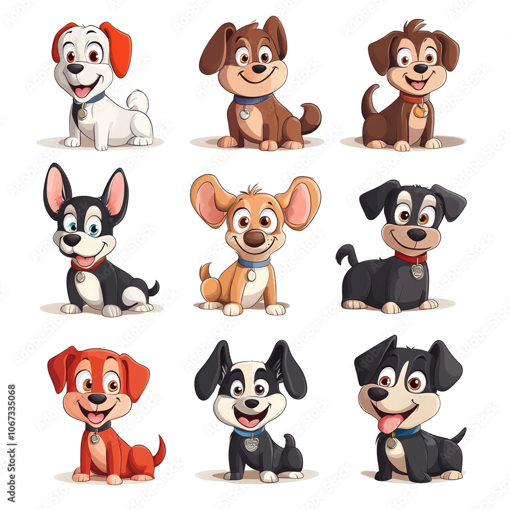 Nine Adorable Cartoon Dogs Nine Adorable Cartoon Dogs