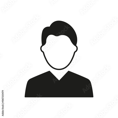 Simple Male Avatar Silhouette Icon. Man with Short Hair, User Profiles and Contact Information in Applications. Isolated Vector Illustration