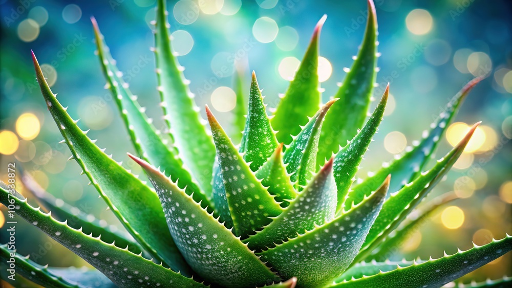 Aloe vera's vibrant green leaves stand out against a dreamy bokeh backdrop. Aloe vera's vibrant green leaves stand out against a dreamy bokeh backdrop.