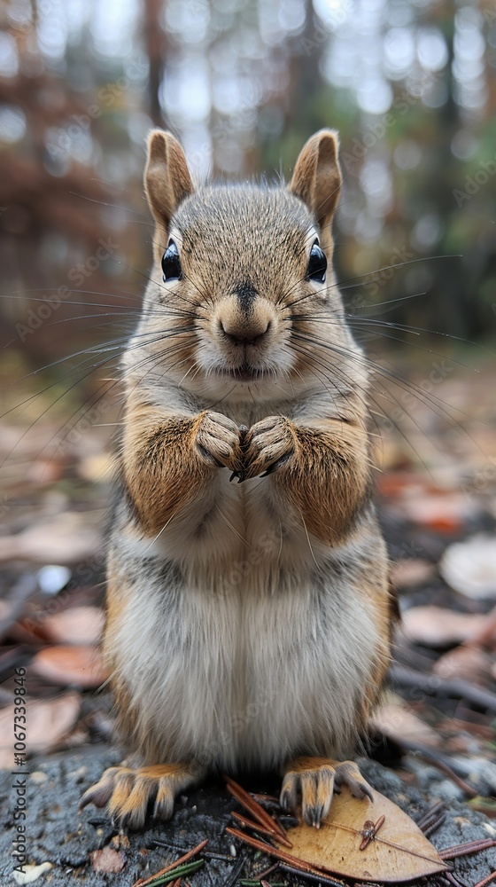 Cute Squirrel Standing on Forest Floor - Wildlife Photography