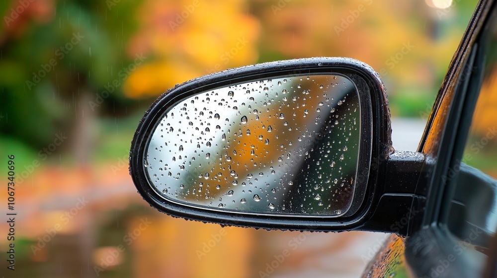 rain on a car mirror rain on a car mirror