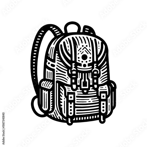 mountain bag Tribal art style engraved design vector vintage