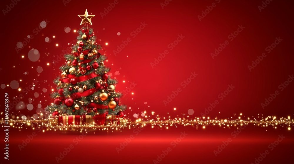 Artistic Christmas tree banner featuring festive lights, vibrant ornaments, and glowing holiday decor in warm tones Artistic Christmas tree banner featuring festive lights, vibrant ornaments, and glowing holiday decor in warm tones