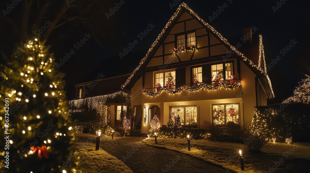 Christmas decorations of houses in Germany. Celebrating the New Year and Christmas. Merry Christmas. Christmas decorations of houses in Germany. Celebrating the New Year and Christmas. Merry Christmas.