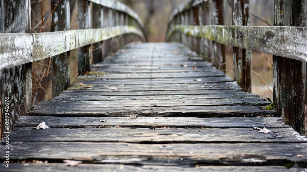 Obraz premium An old wooden bridge with visible grains and textures, showcasing the beauty of aged wood