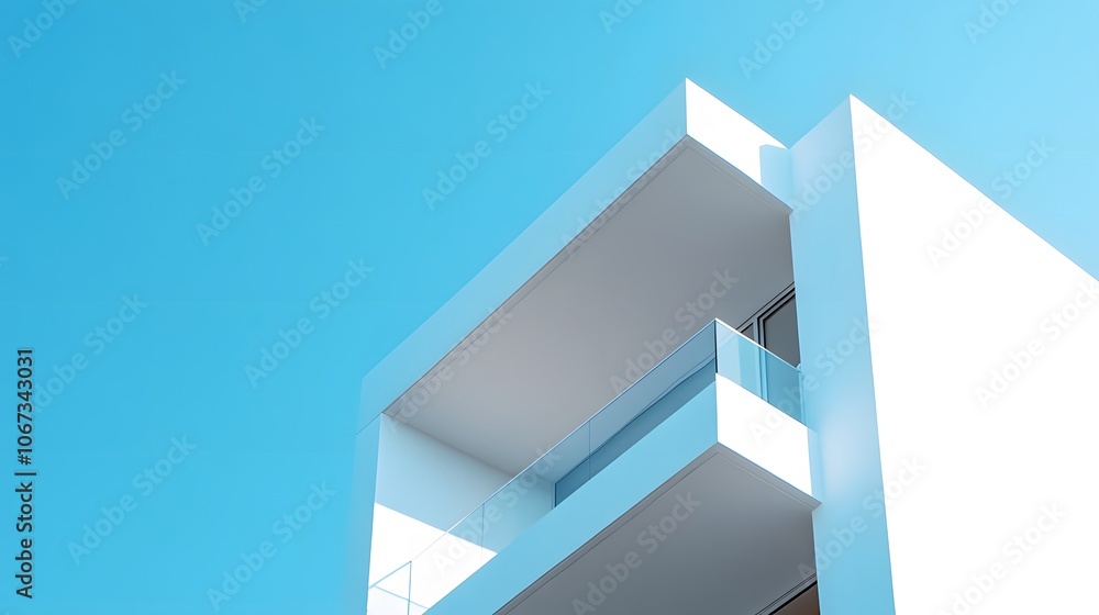 Minimalist White Apartment Building Against Blue Sky Minimalist White Apartment Building Against Blue Sky
