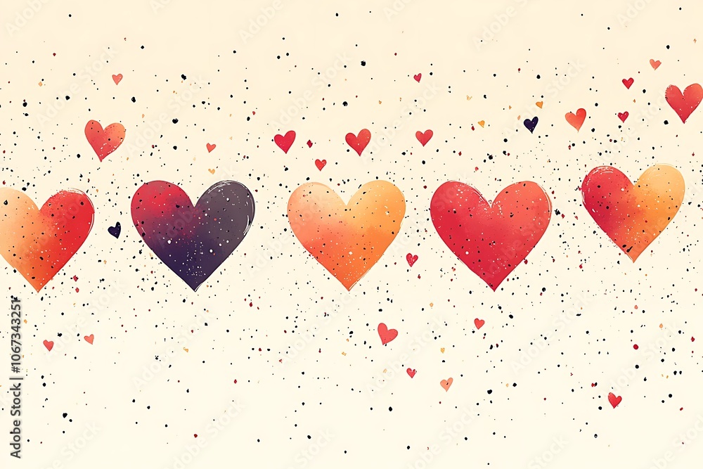 Colorful hearts on a light background with confetti Colorful hearts on a light background with confetti