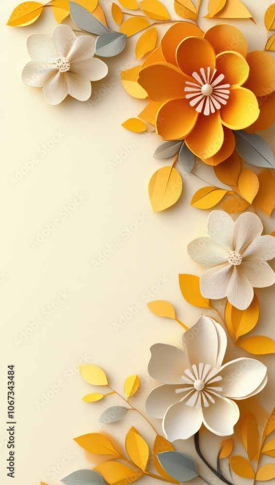 Naklejka premium Elegant yellow and white floral greeting card with paper cut design