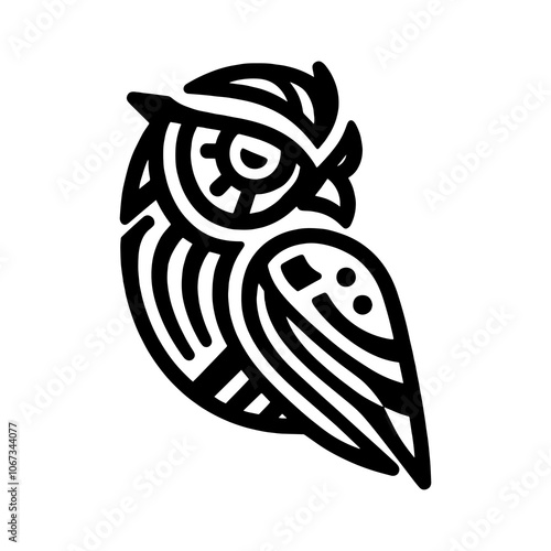 owl bird side view Tribal art style engraved vintage design vector