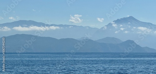 Obraz na płótnie Beautiful landscape of mountains with clouds around the mountains Fethiye Gulf in Turkey w salonie